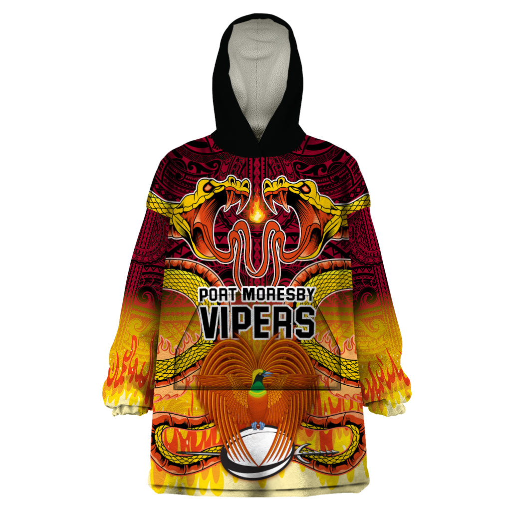 Custom PNG Port Moresby Vipers Rugby Wearable Blanket Hoodie Fire Vipers Mix PNG Bird Polynesian Tattoo LT03 One Size Yellow - Polynesian Pride