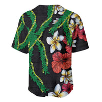 Hawaiian Tropical Flowers and Maile Pikake Baseball Jersey Polynesian Tribal Pattern Black Color LT03 - Polynesian Pride