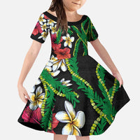 Hawaiian Tropical Flowers and Maile Pikake Family Matching Mermaid Dress and Hawaiian Shirt Polynesian Tribal Pattern Black Color LT03 Daughter's Dress Black - Polynesian Pride