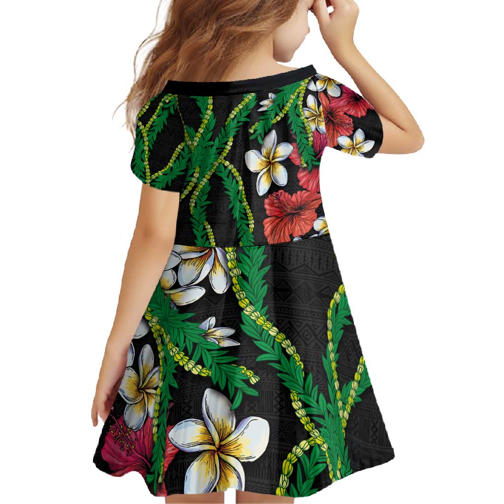 Hawaiian Tropical Flowers and Maile Pikake Family Matching Short Sleeve Bodycon Dress and Hawaiian Shirt Polynesian Tribal Pattern Black Color LT03 - Polynesian Pride