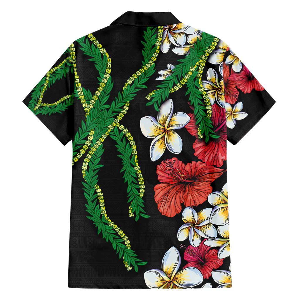 Hawaiian Tropical Flowers and Maile Pikake Family Matching Short Sleeve Bodycon Dress and Hawaiian Shirt Polynesian Tribal Pattern Black Color LT03 - Polynesian Pride