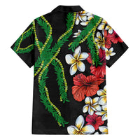 Hawaiian Tropical Flowers and Maile Pikake Family Matching Short Sleeve Bodycon Dress and Hawaiian Shirt Polynesian Tribal Pattern Black Color LT03 - Polynesian Pride