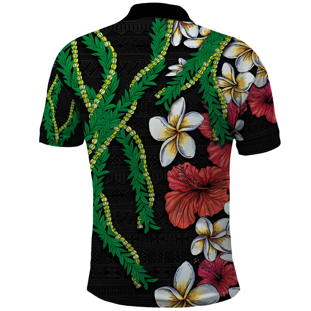 Hawaiian Tropical Flowers and Maile Pikake Polo Shirt Polynesian Tribal Pattern Black Color LT03 - Polynesian Pride