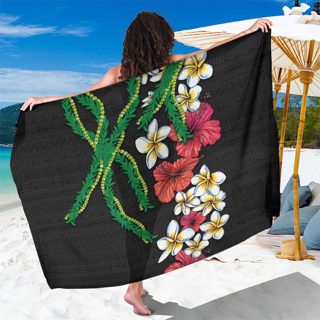 Hawaiian Tropical Flowers and Maile Pikake Sarong Polynesian Tribal Pattern Black Color LT03 One Size 44 x 66 inches Black - Polynesian Pride