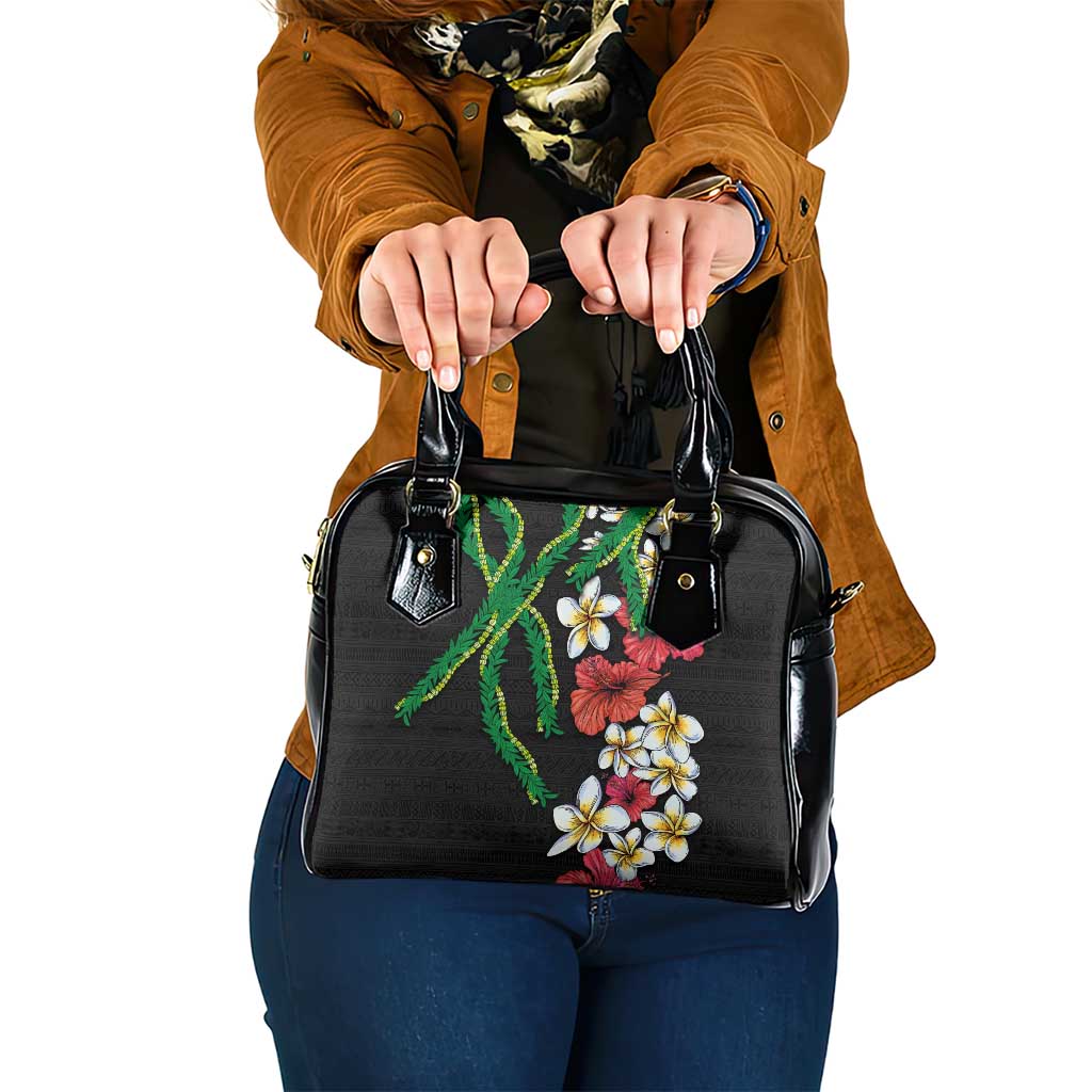 Hawaiian Tropical Flowers and Maile Pikake Shoulder Handbag Polynesian Tribal Pattern Black Color LT03 One Size Black - Polynesian Pride