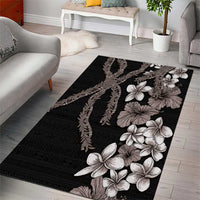 Hawaiian Tropical Flowers and Maile Pikake Area Rug Polynesian Tribal Pattern Grayscale Mode