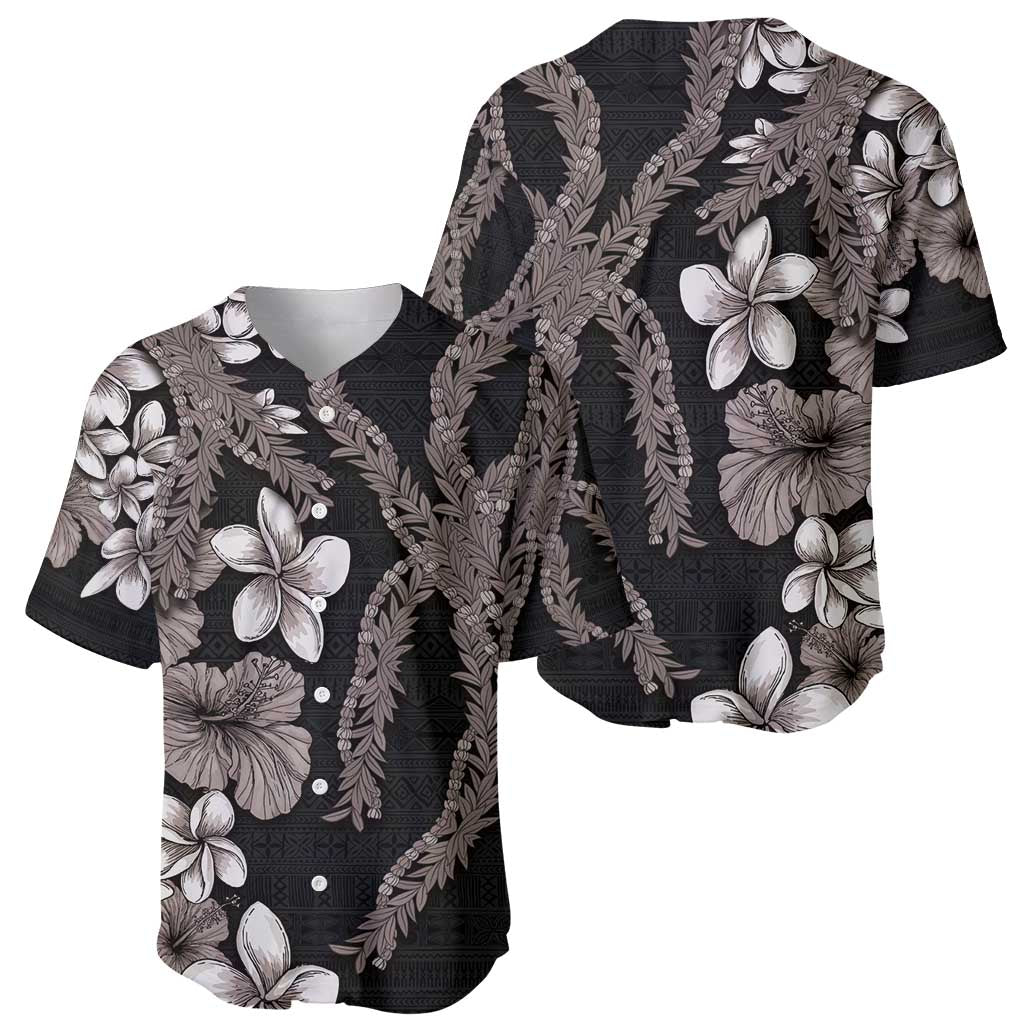Hawaiian Tropical Flowers and Maile Pikake Baseball Jersey Polynesian Tribal Pattern Grayscale Mode LT03 - Polynesian Pride