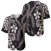 Hawaiian Tropical Flowers and Maile Pikake Baseball Jersey Polynesian Tribal Pattern Grayscale Mode LT03 - Polynesian Pride