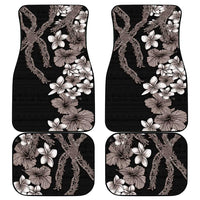 Hawaiian Tropical Flowers and Maile Pikake Car Mats Polynesian Tribal Pattern Grayscale Mode