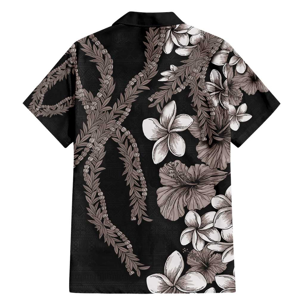 Hawaiian Tropical Flowers and Maile Pikake Family Matching Short Sleeve Bodycon Dress and Hawaiian Shirt Polynesian Tribal Pattern Grayscale Mode LT03 - Polynesian Pride