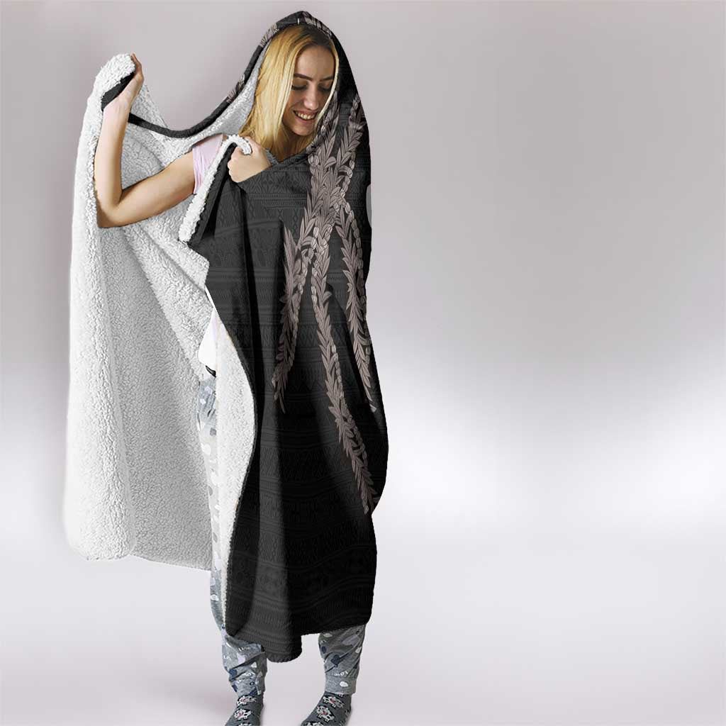 Hawaiian Tropical Flowers and Maile Pikake Hooded Blanket Polynesian Tribal Pattern Grayscale Mode LT03 - Polynesian Pride