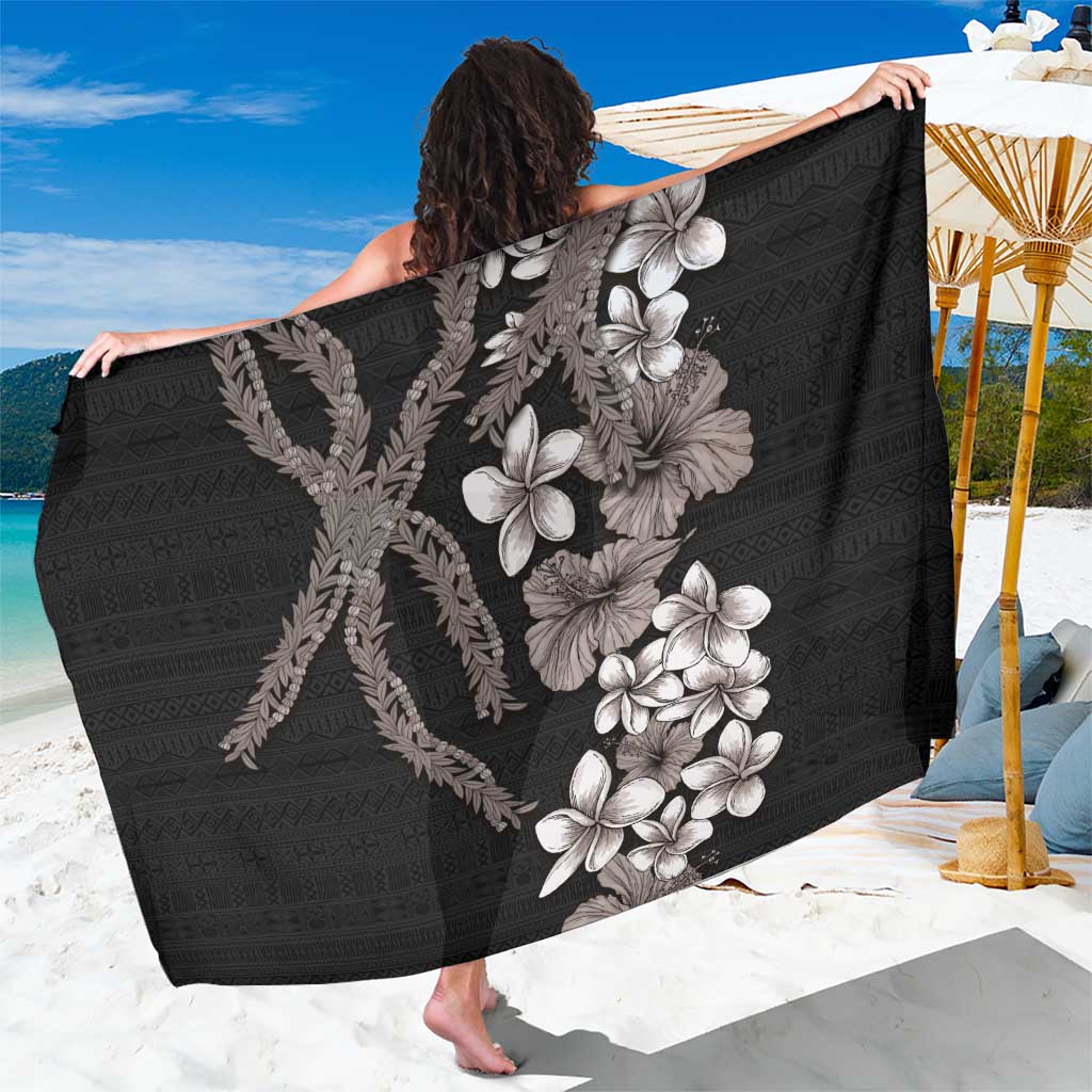 Hawaiian Tropical Flowers and Maile Pikake Sarong Polynesian Tribal Pattern Grayscale Mode LT03 One Size 44 x 66 inches Black - Polynesian Pride