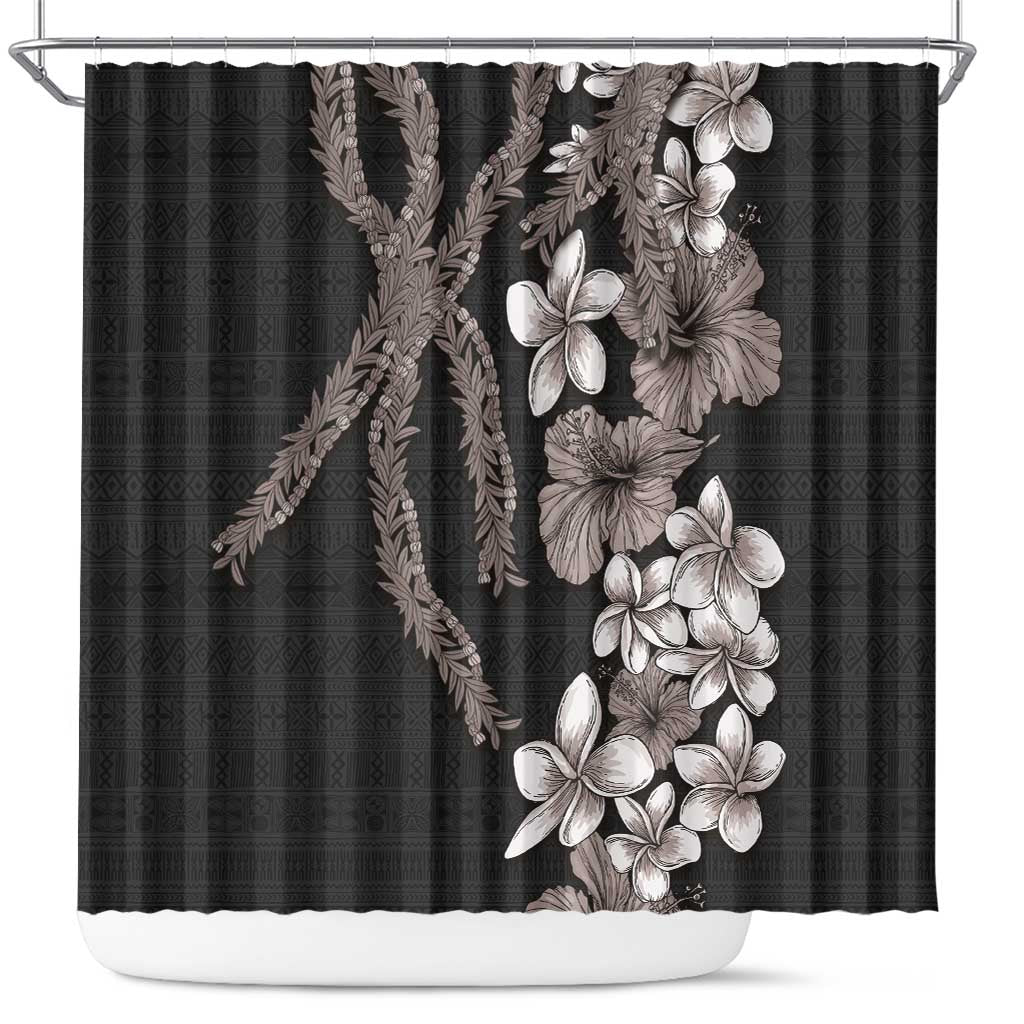 Hawaiian Tropical Flowers and Maile Pikake Shower Curtain Polynesian Tribal Pattern Grayscale Mode LT03 Black - Polynesian Pride