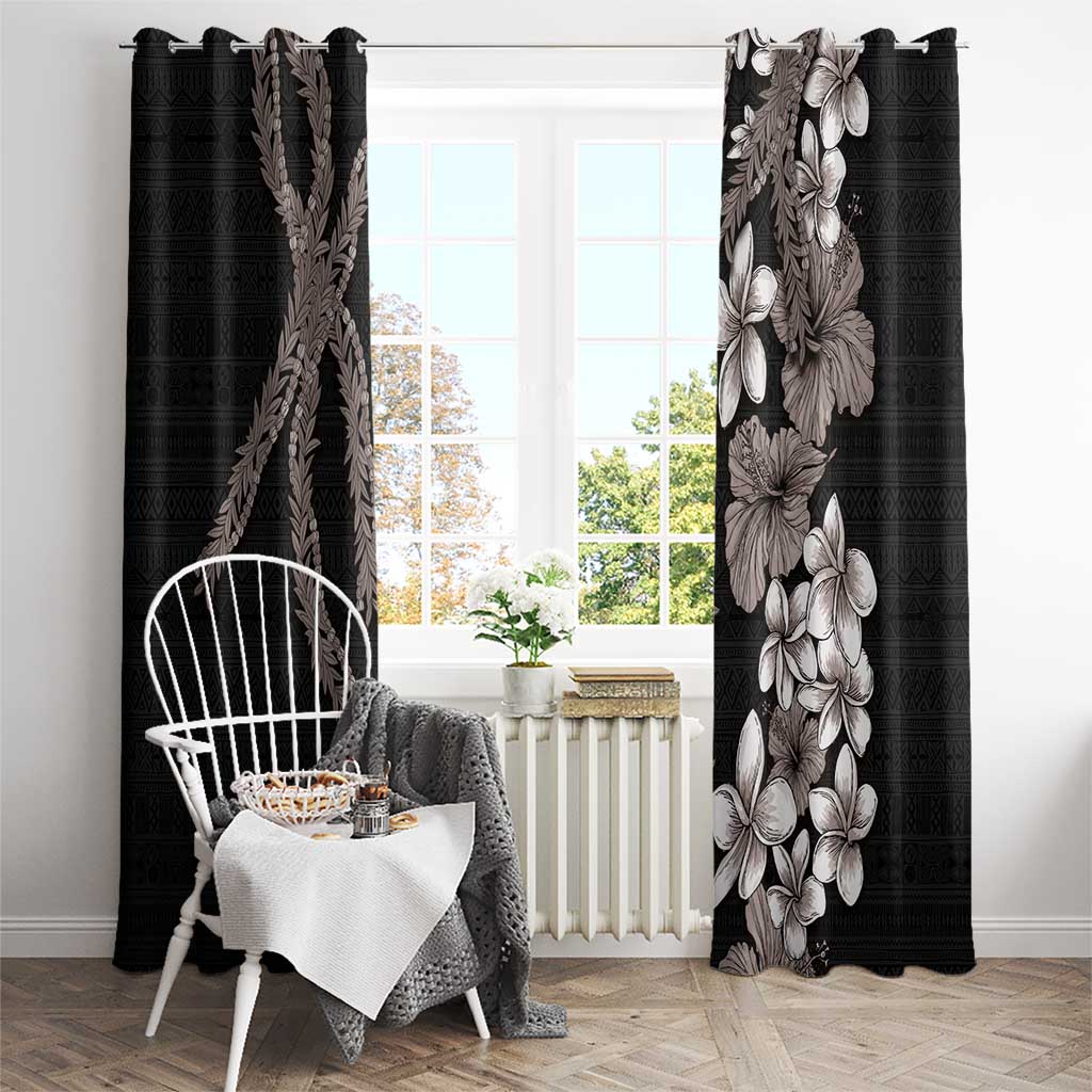 Hawaiian Tropical Flowers and Maile Pikake Window Curtain Polynesian Tribal Pattern Grayscale Mode