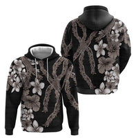 Hawaiian Tropical Flowers and Maile Pikake Zip Hoodie Polynesian Tribal Pattern Grayscale Mode