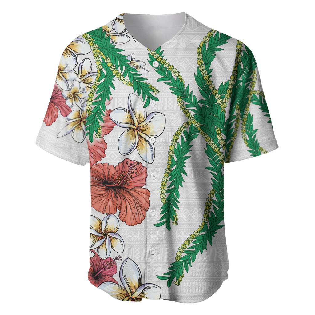 Hawaiian Tropical Flowers and Maile Pikake Baseball Jersey Polynesian Tribal Pattern White Color LT03 White - Polynesian Pride