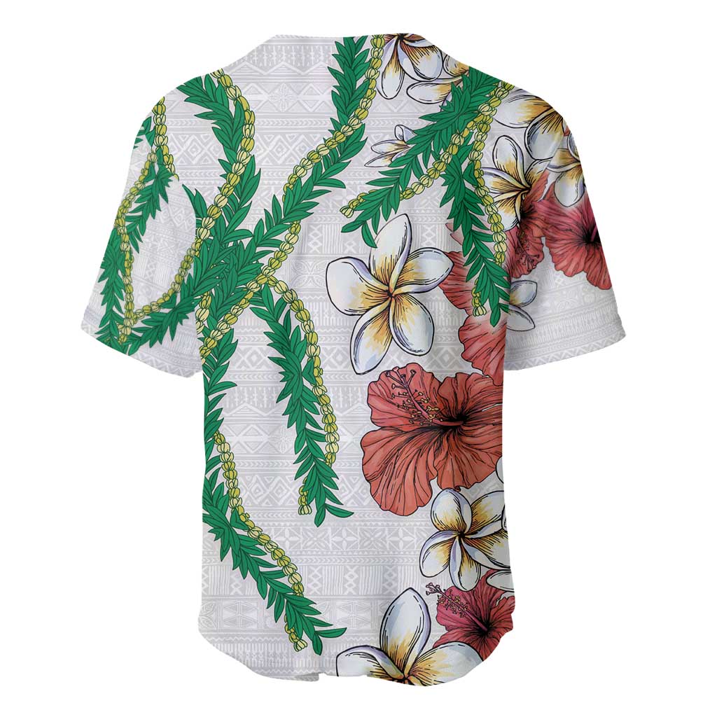Hawaiian Tropical Flowers and Maile Pikake Baseball Jersey Polynesian Tribal Pattern White Color LT03 - Polynesian Pride