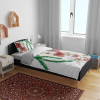 Hawaiian Tropical Flowers and Maile Pikake Bedding Set Polynesian Tribal Pattern White Color
