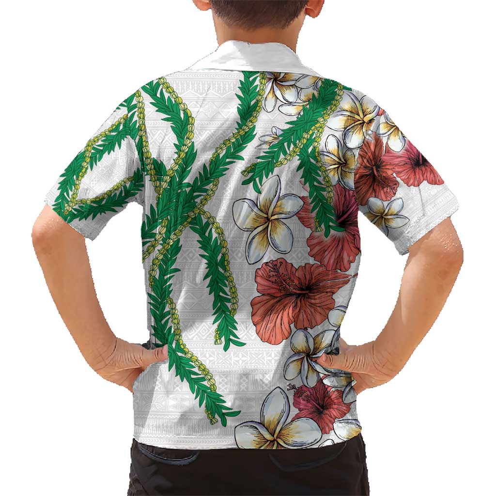 Hawaiian Tropical Flowers and Maile Pikake Family Matching Short Sleeve Bodycon Dress and Hawaiian Shirt Polynesian Tribal Pattern White Color LT03 - Polynesian Pride