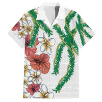 Hawaiian Tropical Flowers and Maile Pikake Family Matching Short Sleeve Bodycon Dress and Hawaiian Shirt Polynesian Tribal Pattern White Color LT03 Dad's Shirt - Short Sleeve White - Polynesian Pride