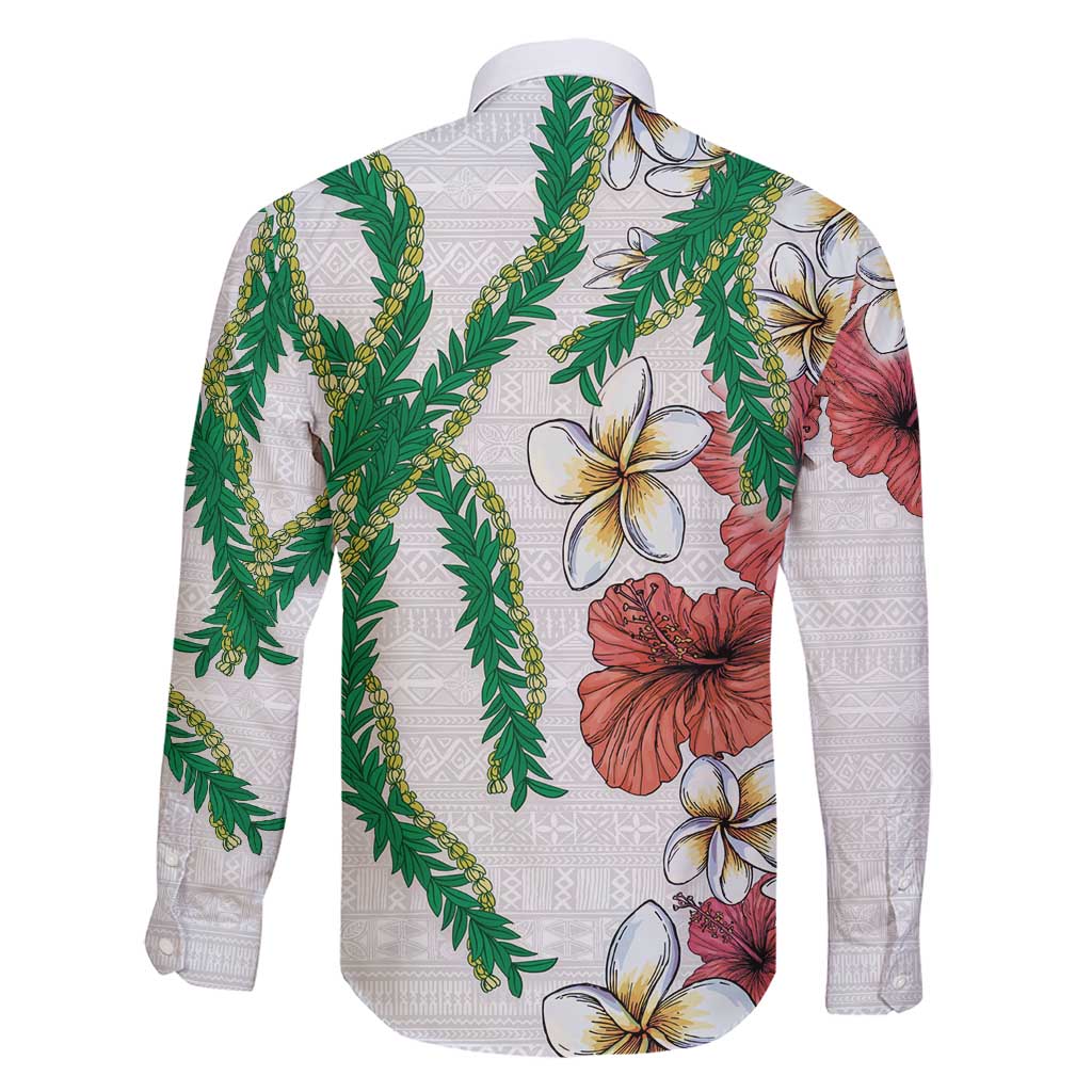Hawaiian Tropical Flowers and Maile Pikake Family Matching Short Sleeve Bodycon Dress and Hawaiian Shirt Polynesian Tribal Pattern White Color LT03 - Polynesian Pride