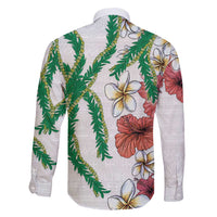 Hawaiian Tropical Flowers and Maile Pikake Family Matching Short Sleeve Bodycon Dress and Hawaiian Shirt Polynesian Tribal Pattern White Color LT03 - Polynesian Pride