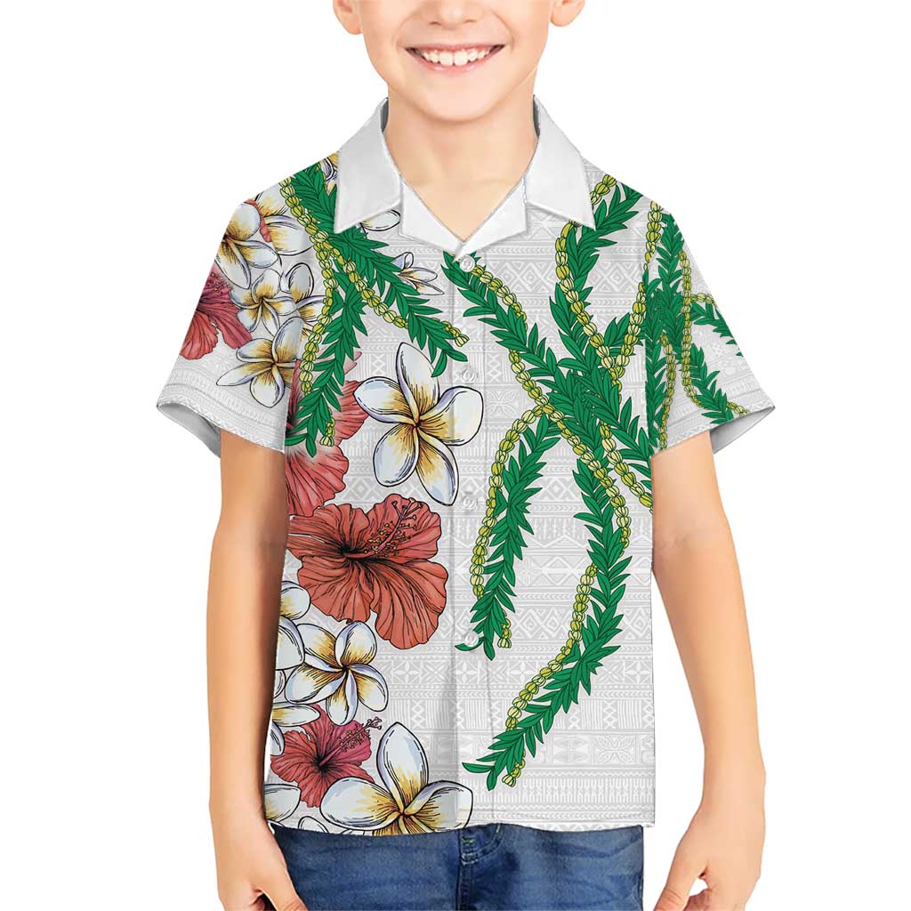 Hawaiian Tropical Flowers and Maile Pikake Kid Hawaiian Shirt Polynesian Tribal Pattern White Color LT03 Kid White - Polynesian Pride
