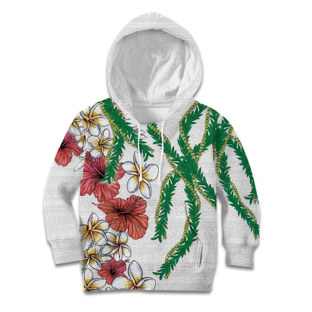 Hawaiian Tropical Flowers and Maile Pikake Kid Hoodie Polynesian Tribal Pattern White Color LT03 Hoodie White - Polynesian Pride