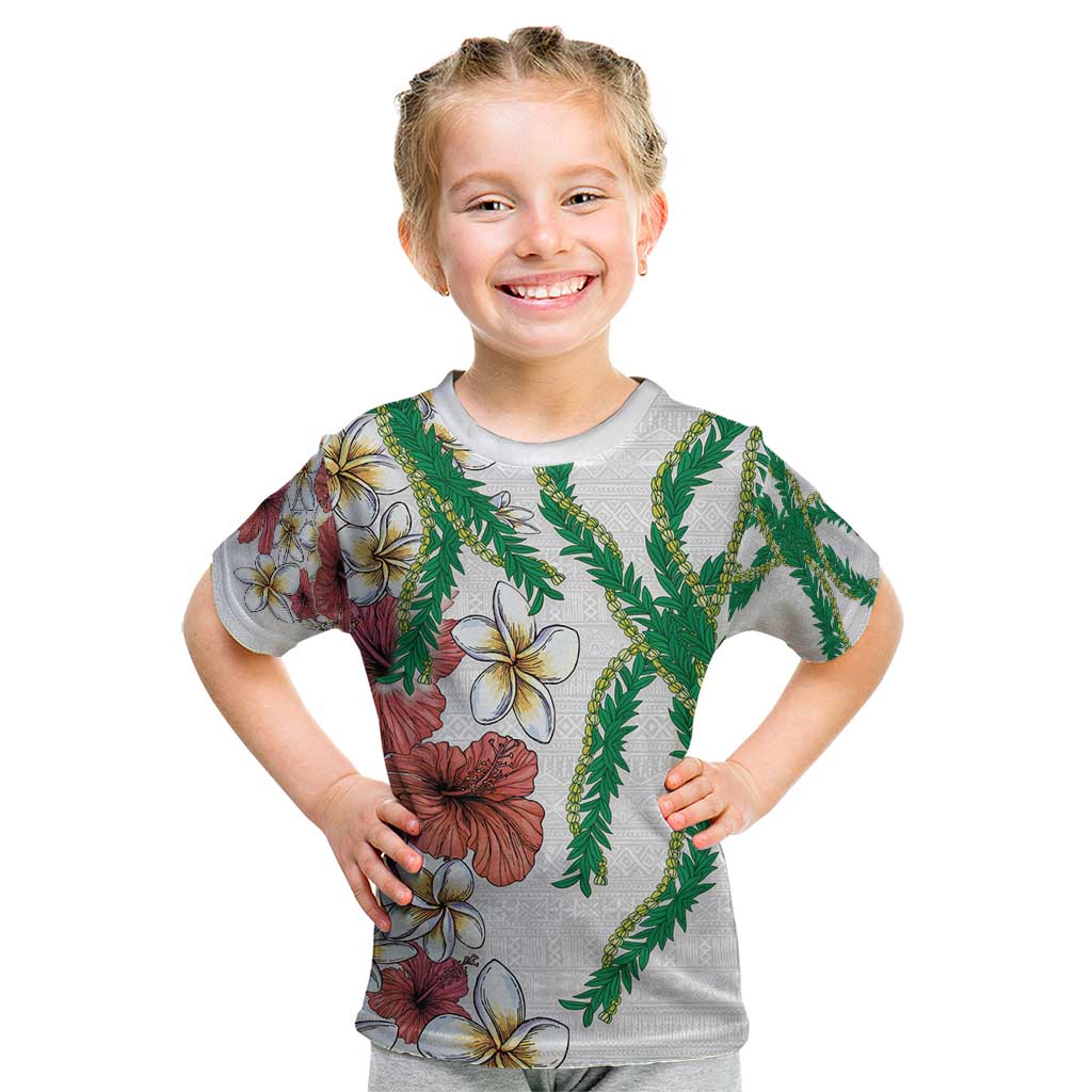 Hawaiian Tropical Flowers and Maile Pikake Kid T Shirt Polynesian Tribal Pattern White Color LT03 White - Polynesian Pride