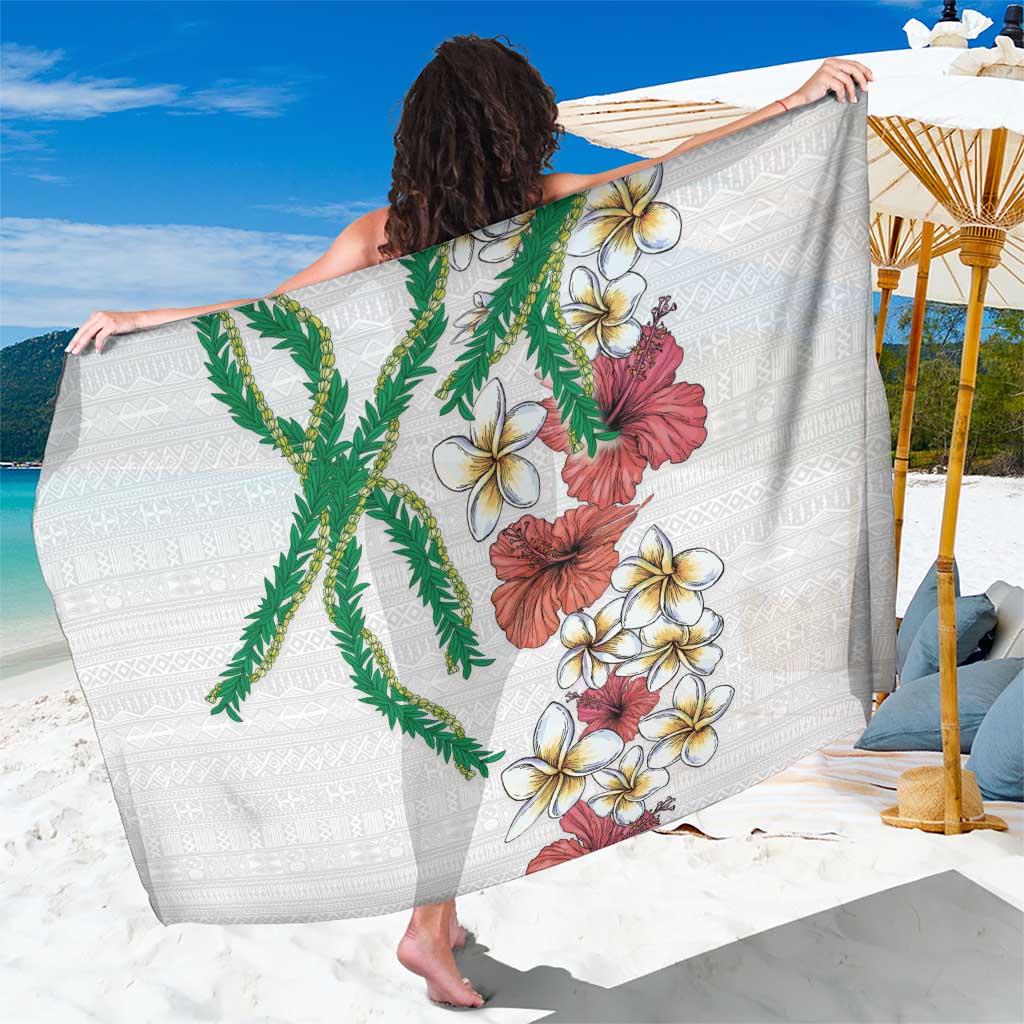 Hawaiian Tropical Flowers and Maile Pikake Sarong Polynesian Tribal Pattern White Color LT03 One Size 44 x 66 inches White - Polynesian Pride