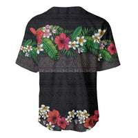 Hawaiian Tropical Flowers and Tribal Polynesian Tattoo Baseball Jersey Black Color LT03 - Polynesian Pride