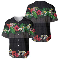Hawaiian Tropical Flowers and Tribal Polynesian Tattoo Baseball Jersey Black Color LT03 - Polynesian Pride