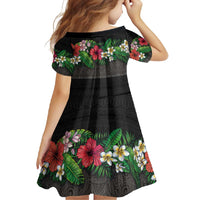 Hawaiian Tropical Flowers and Tribal Polynesian Tattoo Family Matching Mermaid Dress and Hawaiian Shirt Black Color LT03 - Polynesian Pride