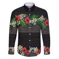 Hawaiian Tropical Flowers and Tribal Polynesian Tattoo Family Matching Mermaid Dress and Hawaiian Shirt Black Color LT03 Dad's Shirt - Long Sleeve Black - Polynesian Pride
