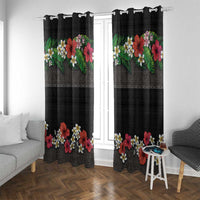 Hawaiian Tropical Flowers and Tribal Polynesian Tattoo Window Curtain Black Color