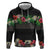 Hawaiian Tropical Flowers and Tribal Polynesian Tattoo Zip Hoodie Black Color