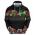 Hawaiian Tropical Flowers and Tribal Polynesian Tattoo Zip Hoodie Black Color