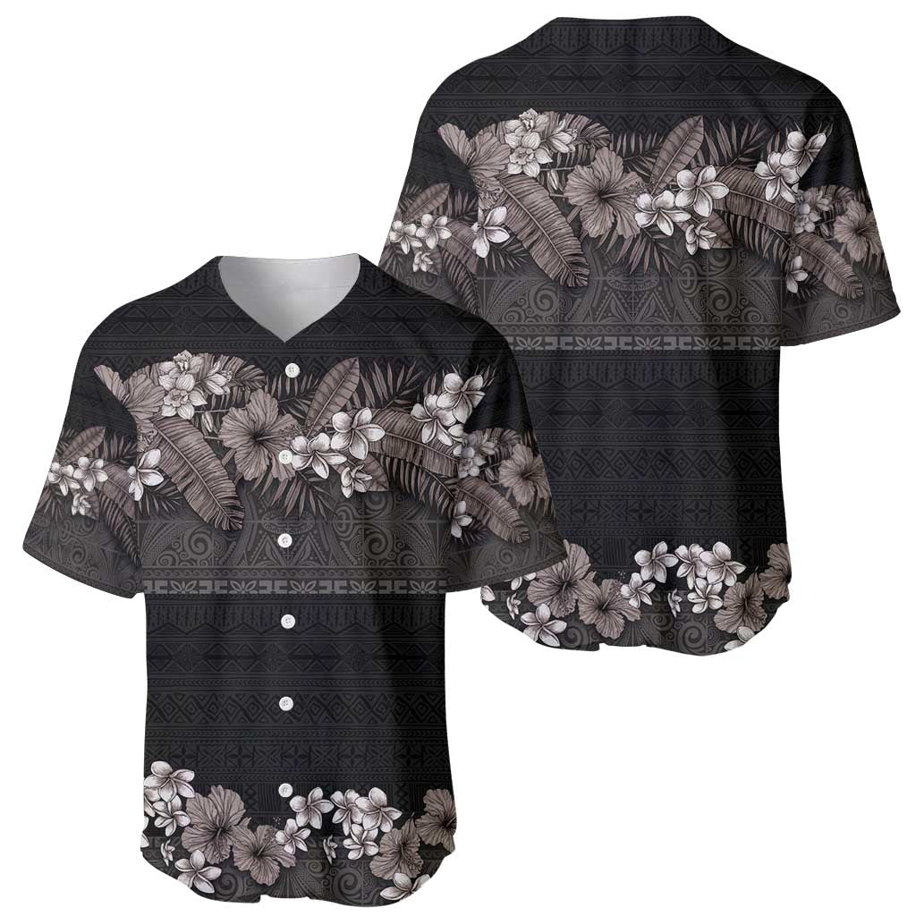 Hawaiian Tropical Flowers and Tribal Polynesian Tattoo Baseball Jersey Grayscale Mode LT03 - Polynesian Pride