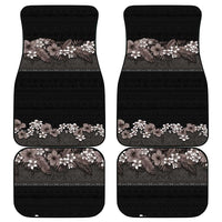 Hawaiian Tropical Flowers and Tribal Polynesian Tattoo Car Mats Grayscale Mode