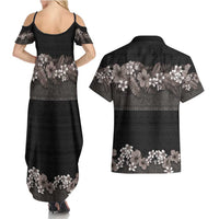 Hawaiian Tropical Flowers and Tribal Polynesian Tattoo Couples Matching Summer Maxi Dress and Hawaiian Shirt Grayscale Mode LT03 - Polynesian Pride