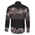 Hawaiian Tropical Flowers and Tribal Polynesian Tattoo Family Matching Off Shoulder Short Dress and Hawaiian Shirt Grayscale Mode