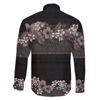 Hawaiian Tropical Flowers and Tribal Polynesian Tattoo Family Matching Summer Maxi Dress and Hawaiian Shirt Grayscale Mode