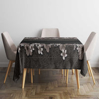 Hawaiian Tropical Flowers and Tribal Polynesian Tattoo Tablecloth Grayscale Mode