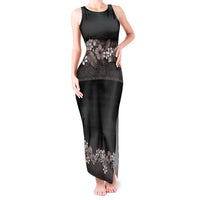Hawaiian Tropical Flowers and Tribal Polynesian Tattoo Tank Maxi Dress Grayscale Mode LT03 Women Black - Polynesian Pride