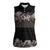 Hawaiian Tropical Flowers and Tribal Polynesian Tattoo Women Sleeveless Polo Shirt Grayscale Mode