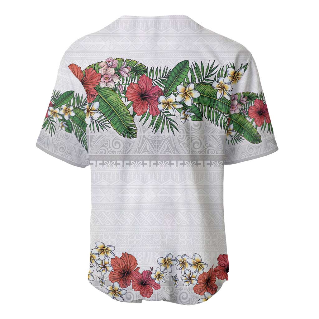 Hawaiian Tropical Flowers and Tribal Polynesian Tattoo Baseball Jersey White Color LT03 - Polynesian Pride