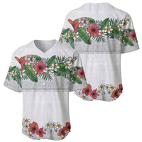 Hawaiian Tropical Flowers and Tribal Polynesian Tattoo Baseball Jersey White Color LT03 - Polynesian Pride