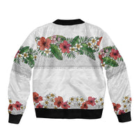 Hawaiian Tropical Flowers and Tribal Polynesian Tattoo Bomber Jacket White Color LT03 - Polynesian Pride