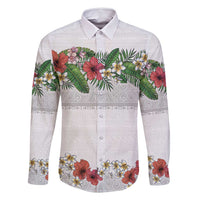 Hawaiian Tropical Flowers and Tribal Polynesian Tattoo Family Matching Mermaid Dress and Hawaiian Shirt White Color LT03 Dad's Shirt - Long Sleeve White - Polynesian Pride