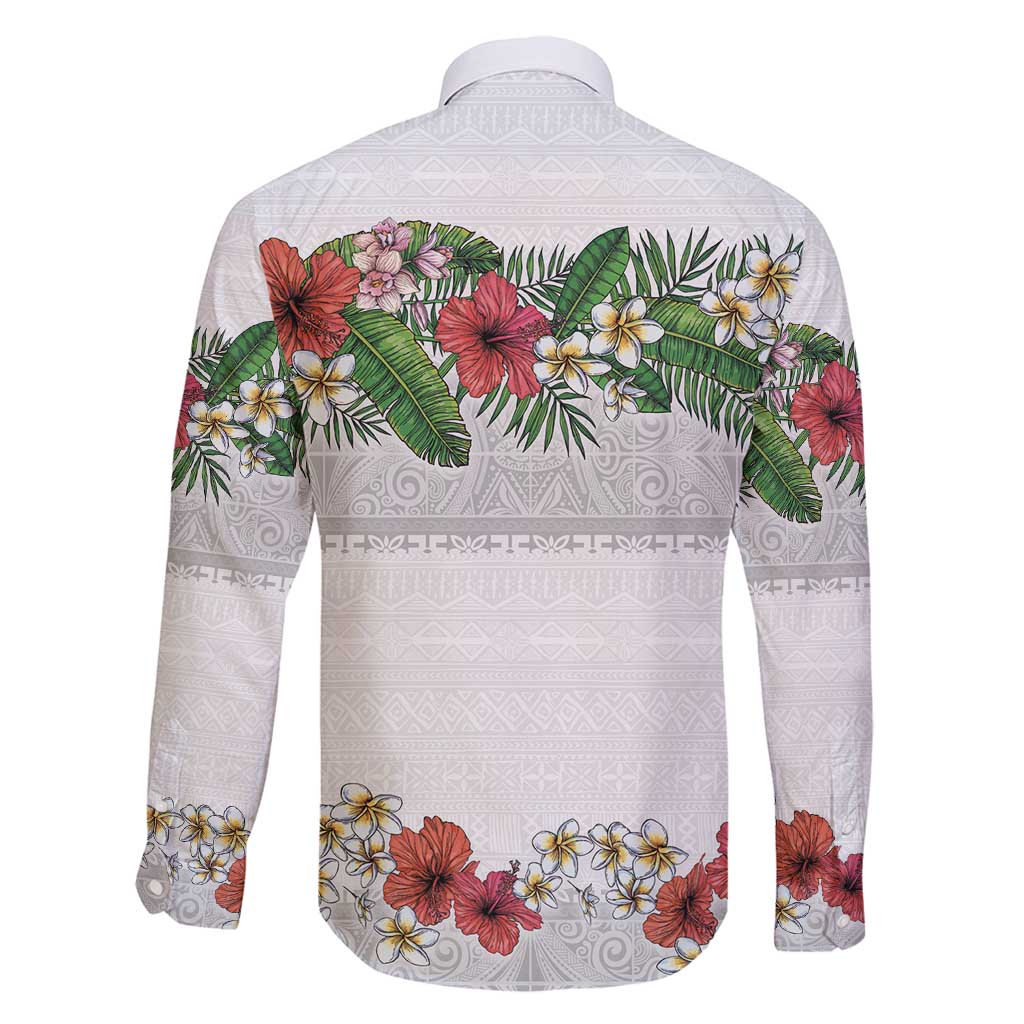 Hawaiian Tropical Flowers and Tribal Polynesian Tattoo Family Matching Mermaid Dress and Hawaiian Shirt White Color LT03 - Polynesian Pride